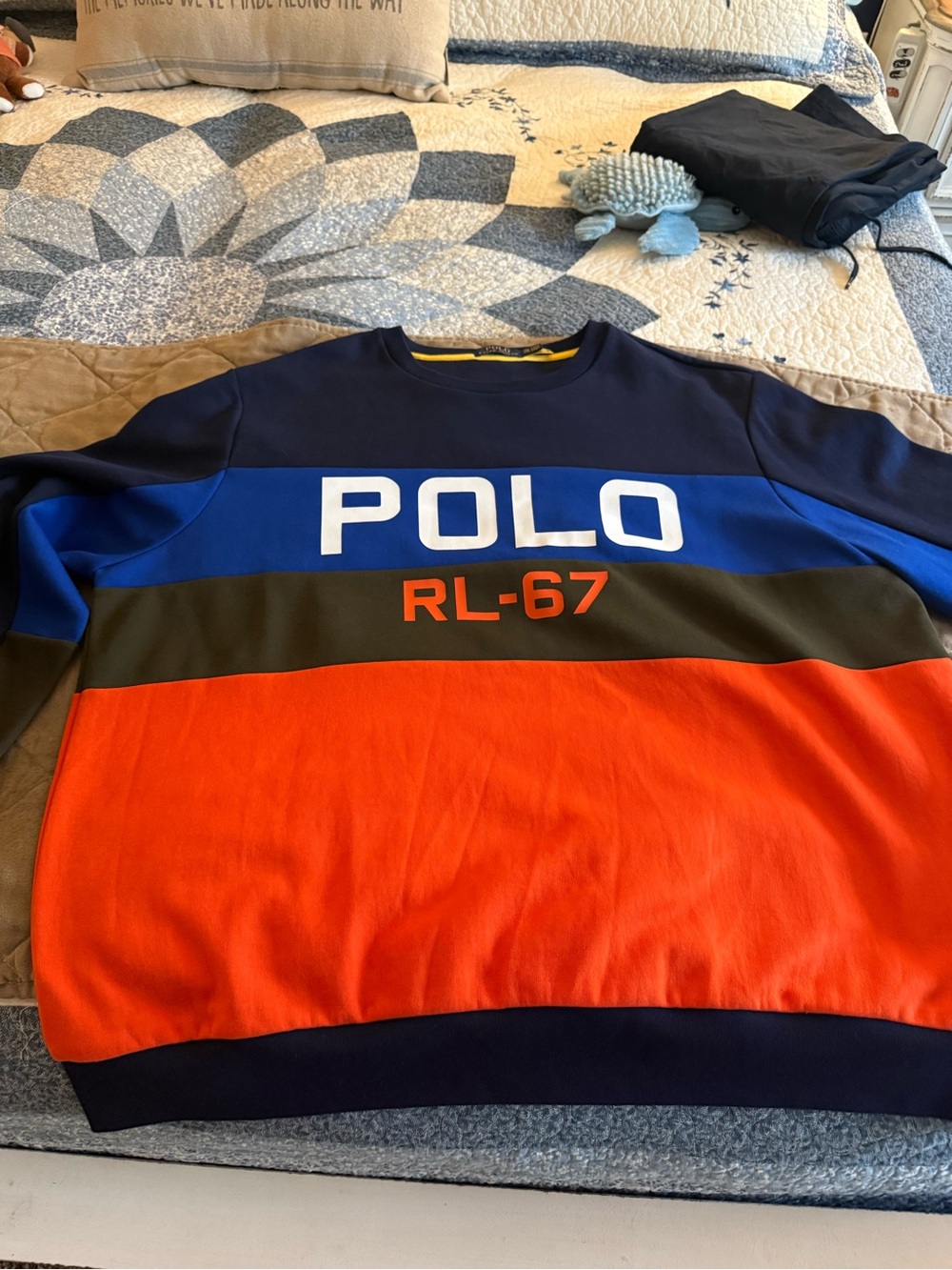 Polo by Ralph Lauren Navy, Royal Blue, Olive & Orange Colorblock Crewneck